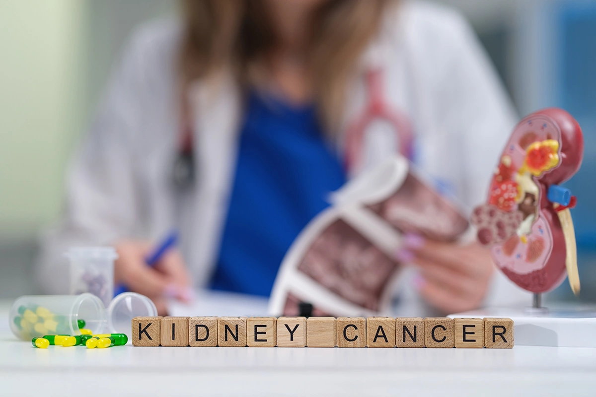 Letter blocks spelling the words ‘kidney cancer’