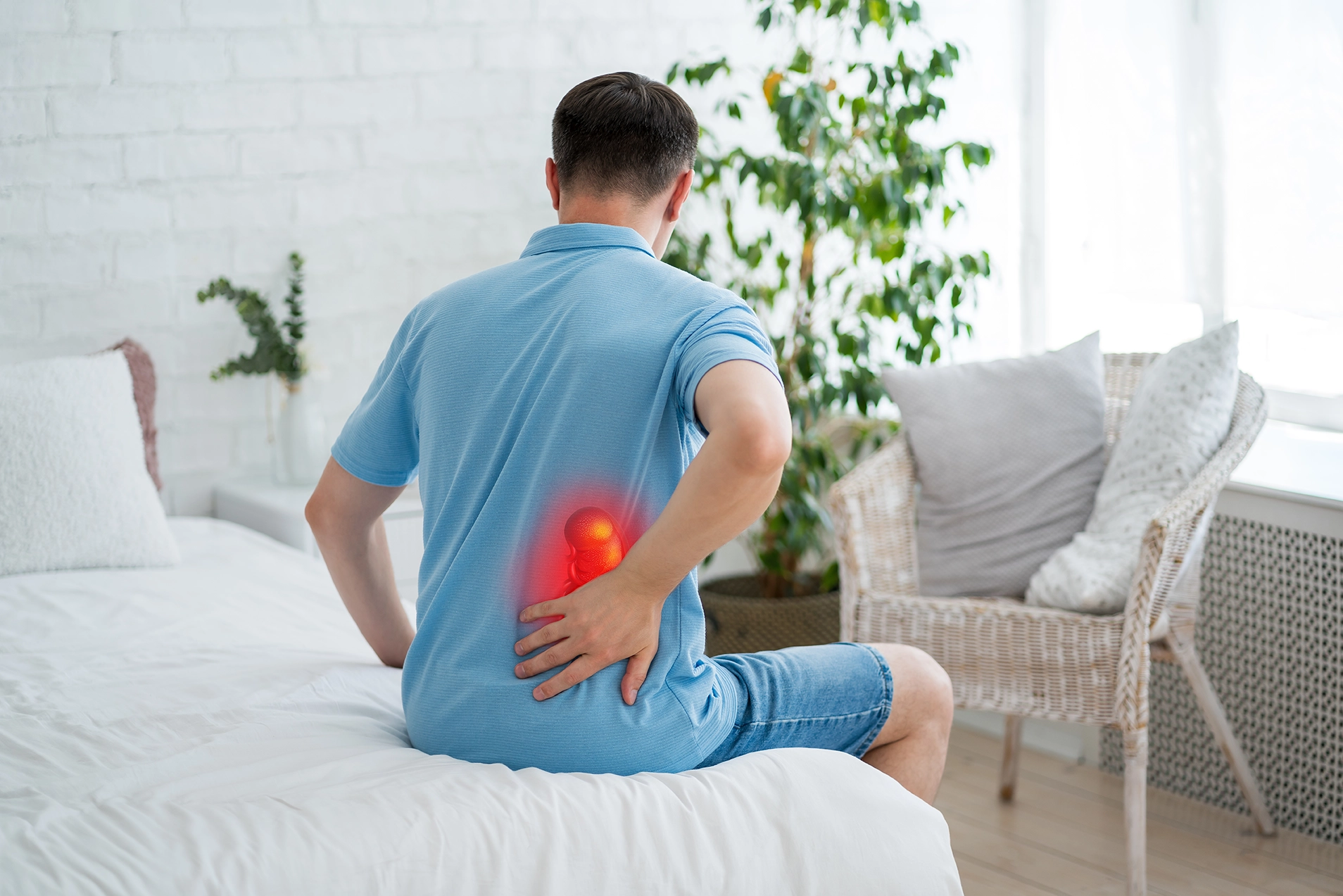 A man experiencing kidney stone pain at home
