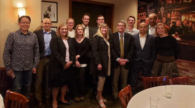 Michael is seen here after dinner with fellow American Urologists who graduated from the same fellowship programme under the expert guidance of Prof James E. Lingeman.